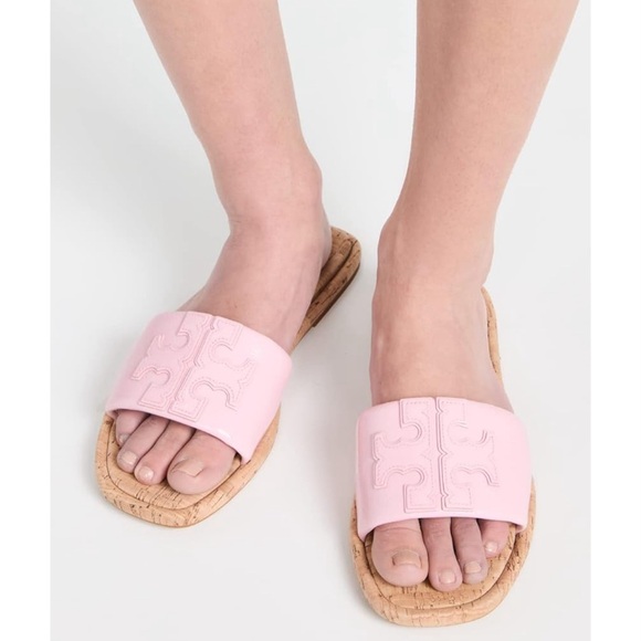 New Tory Burch DOUBLE T SPORT Petunia / Natural SLIDE - Picture 2 of 8